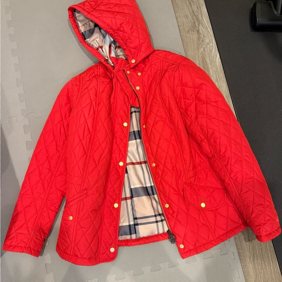 Barbour Red Quilted Puffer Jacket with Hood - Picture 2 of 2